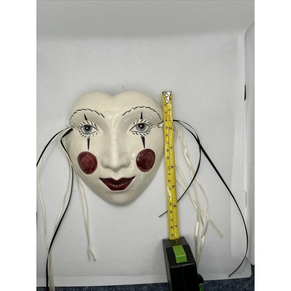 Heart-shaped Face Mask Wall Hanging Clay Art Pottery 6x5.5 Inches